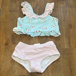 Floral Ruffle Kids Bikini Set - Blue and Pink